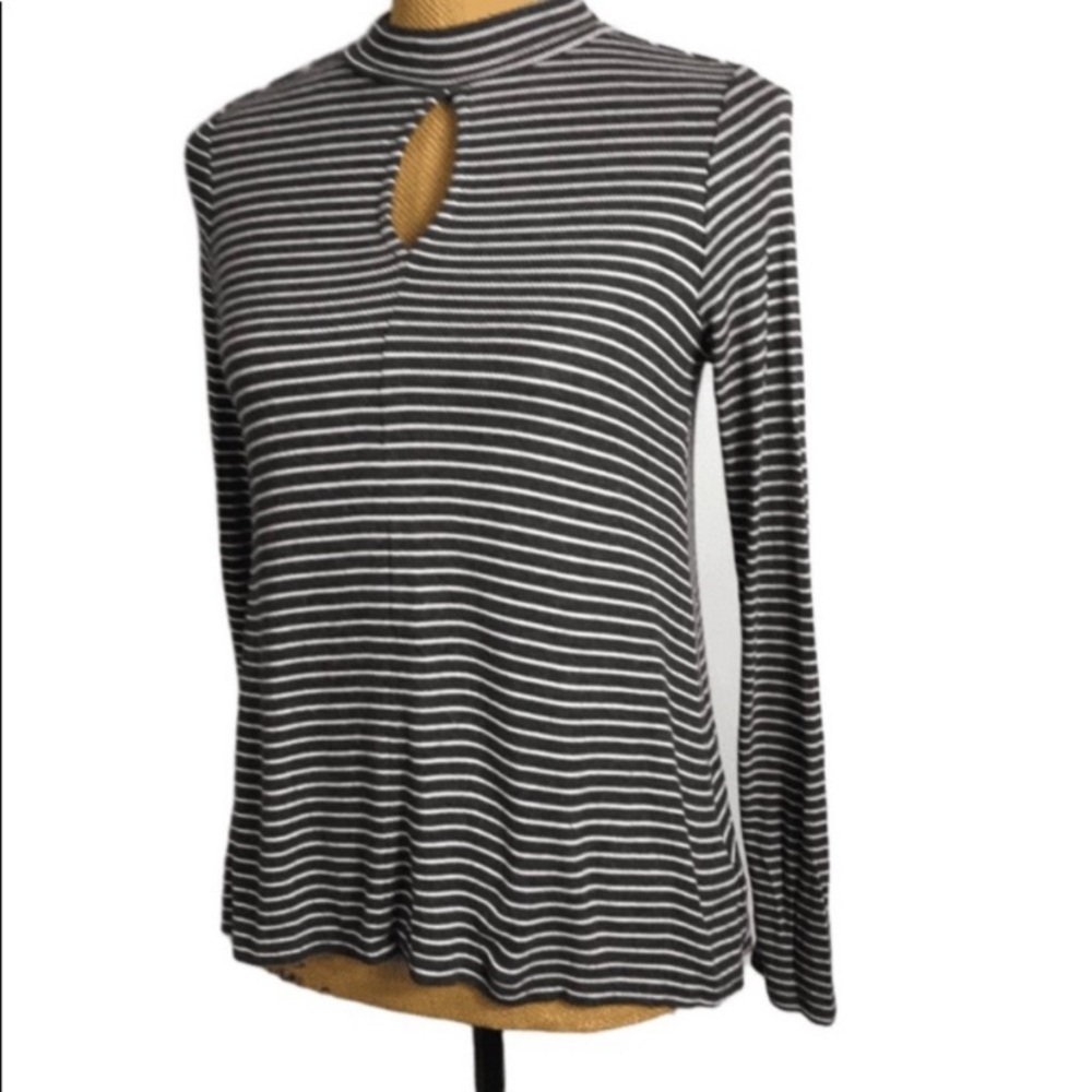 American Eagle Mock Striped Grey/White Long Sleeves Top Blouse S/P
